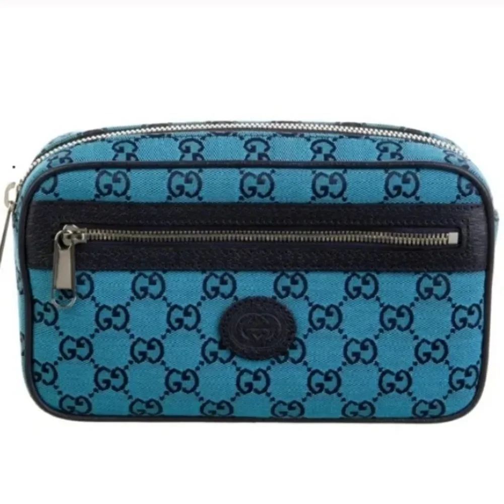 AUTHENTIC! *Gucci* Blue Monogram Belt Camera Bag Clutch
